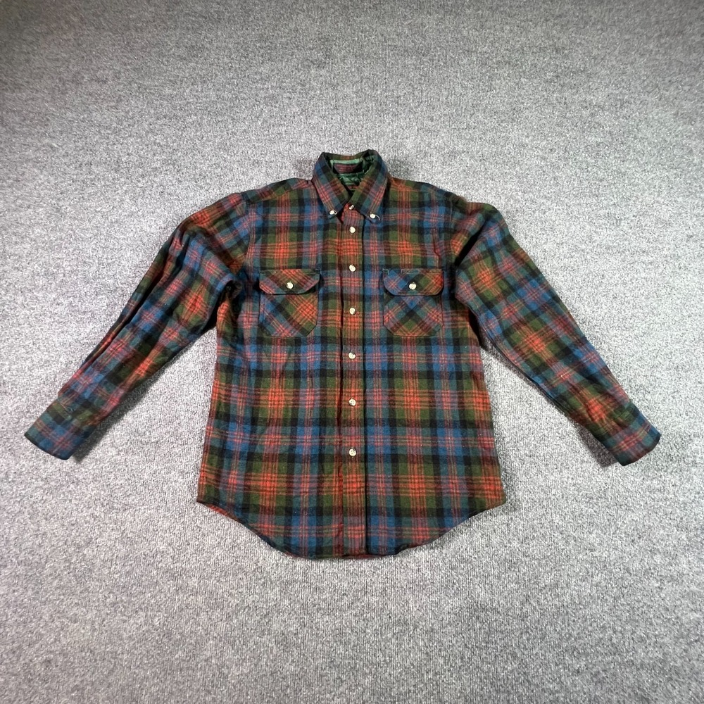 Mountain Tek Button-Down Shirt Men's M Red Wool Flannel Plaid Cowboy Workwear